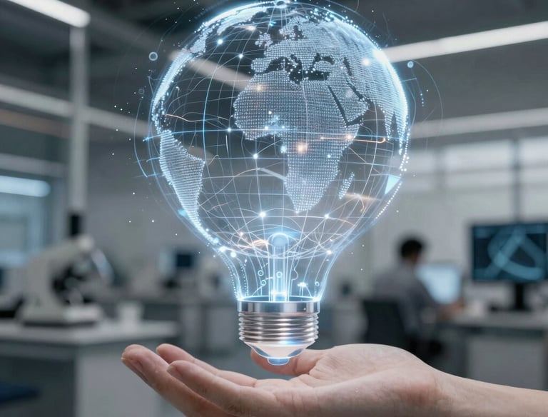 A thoughtful judge reviewing digital case files on a futuristic courtroom screen.