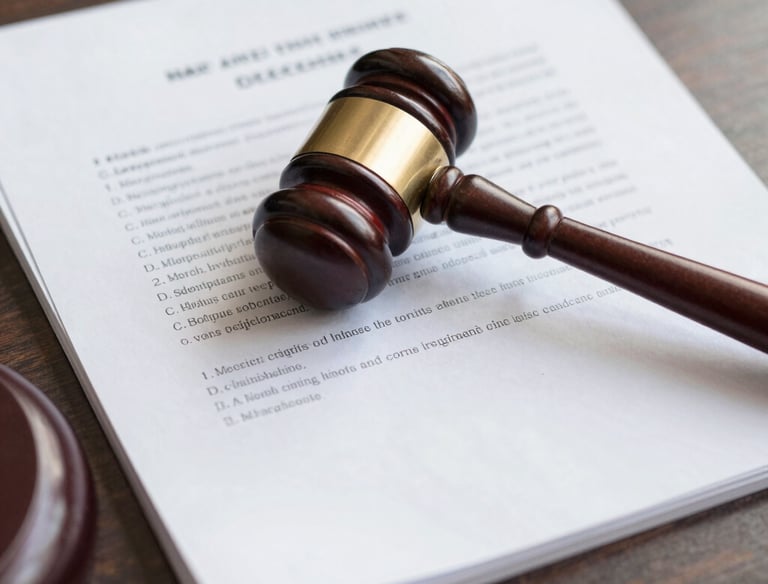 Close-up of a robotic hand holding a gavel symbolizing AI in justice.