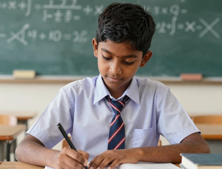 Students engaged in a lively Cambridge exam preparation class with a teacher guiding them.