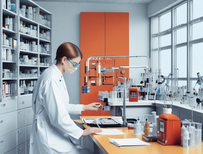 a man riding a skateboard down a street next to tall buildings