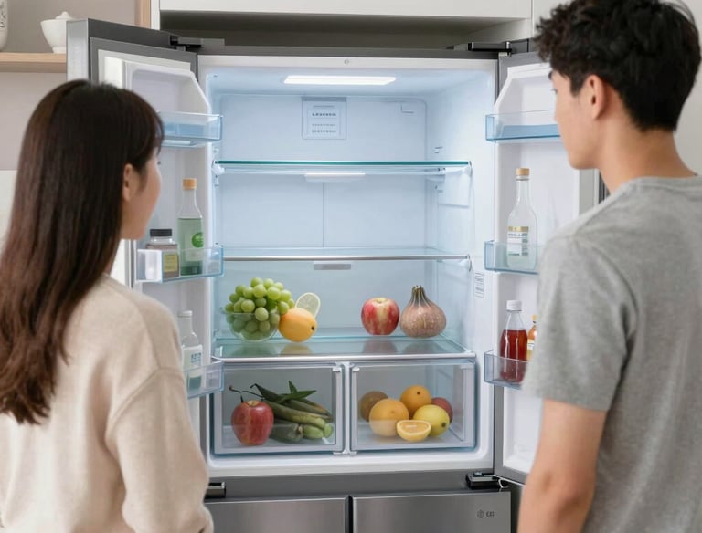 Technician performing maintenance on a digital front-load washing machine.