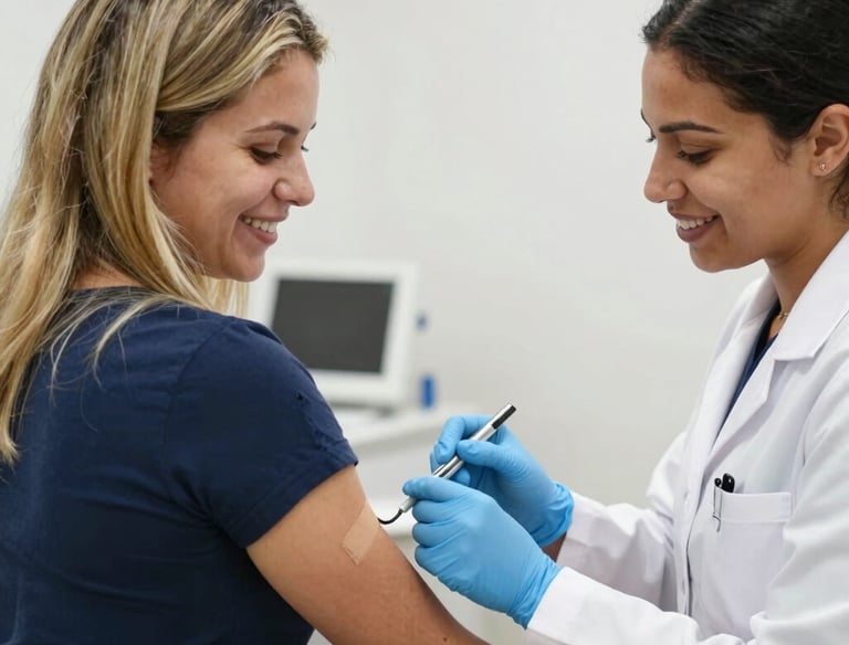 A doctor reviewing medical tests with a patient in a bright clinic room.