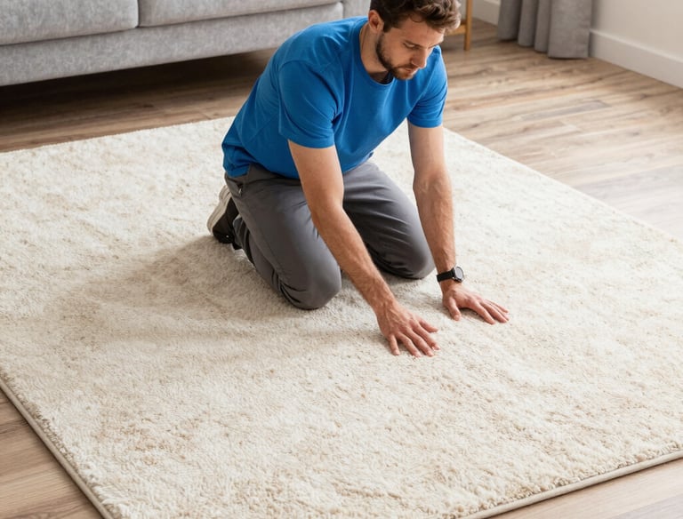 Close-up of hands carefully wrapping a luxurious Moroccan rug in protective packaging.