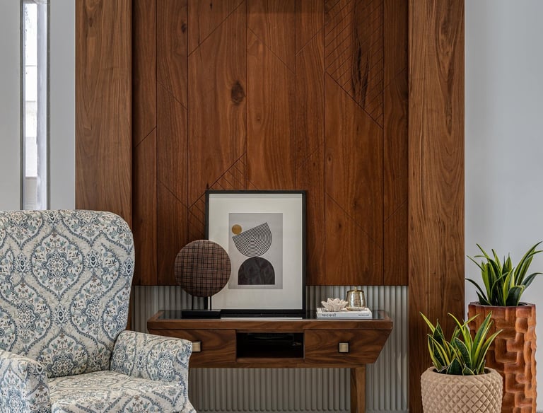 Finished wooden furniture installation with decorative styling - Amuk Modular interior design Pune