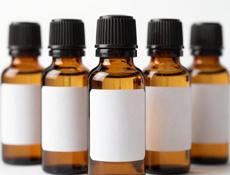 Hands carefully blending essential oils into a custom bottle surrounded by natural ingredients.