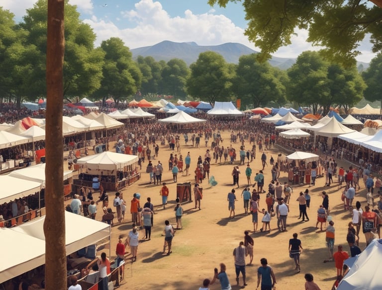 A vibrant food truck setup with happy customers enjoying their meals.