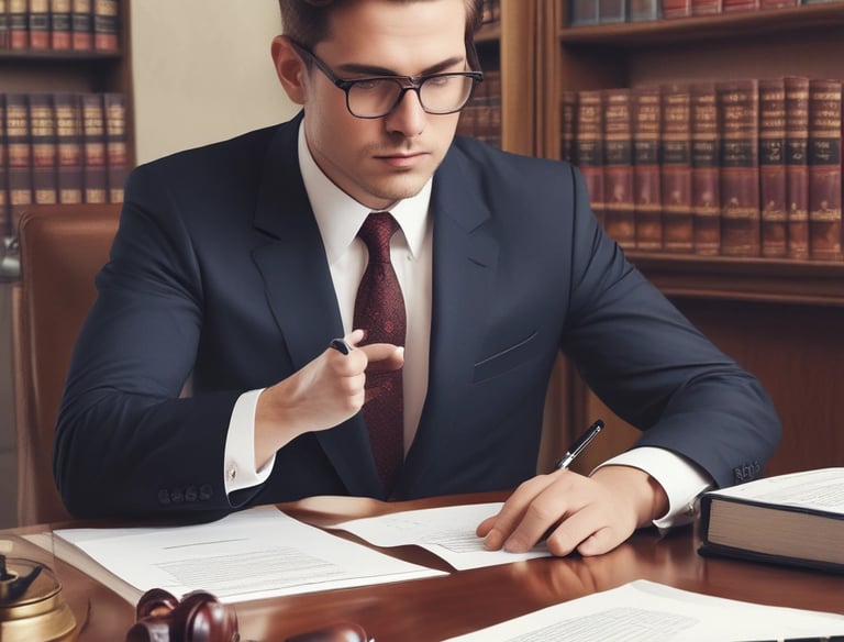 A business owner discussing legal documents with an accountant at a desk.