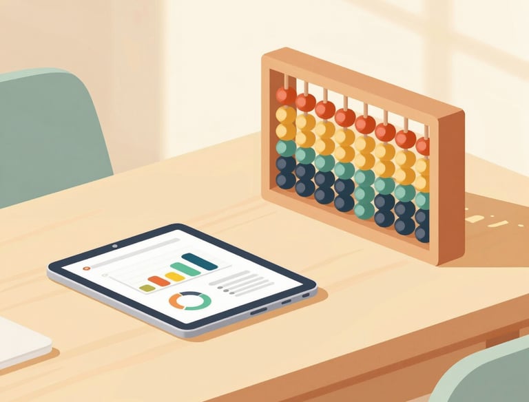 A professional woman working on a laptop with a family photo on the desk nearby.