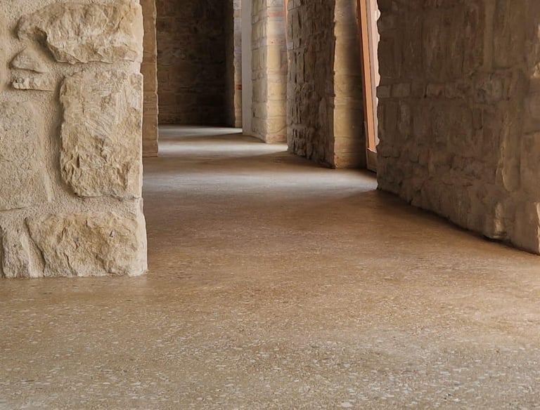 shiny rammed earth floor in a stone house