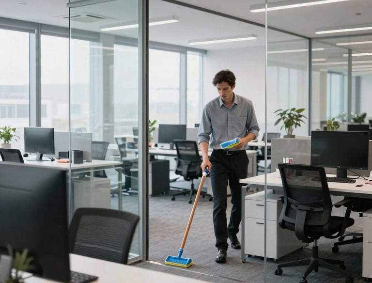 Bright, spotless modern office space freshly cleaned with natural light