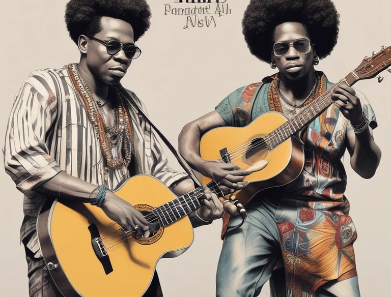 Musicians playing traditional African drums on stage during a vibrant festival.