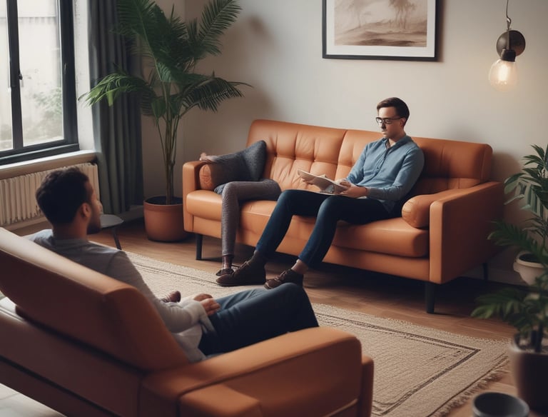 A group therapy session with people sharing and supporting each other.