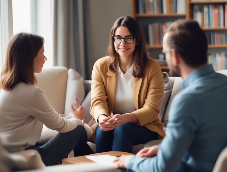 A group therapy session with people sharing and supporting each other.
