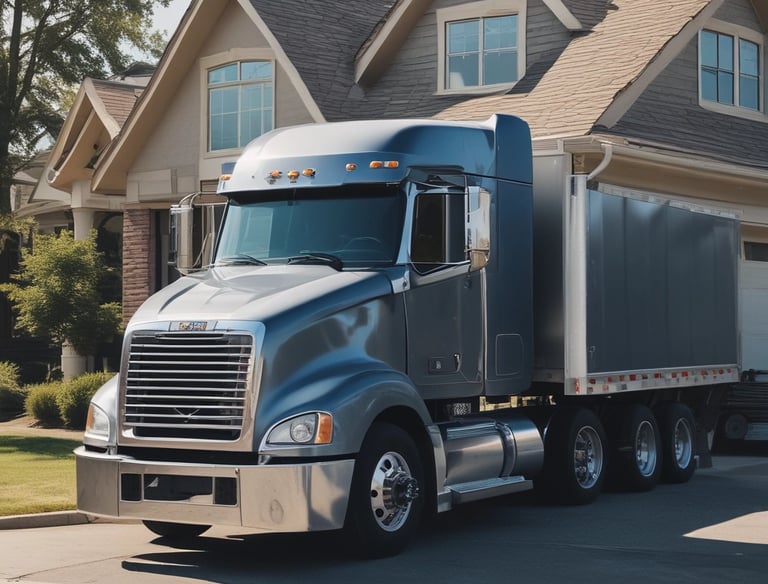 A sturdy truck parked outside a residential home ready for loading.