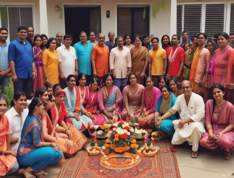 A happy family receiving keys to their new apartment in Faridabad.