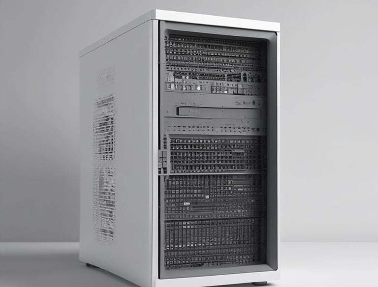 a row of black computers sitting on top of a table