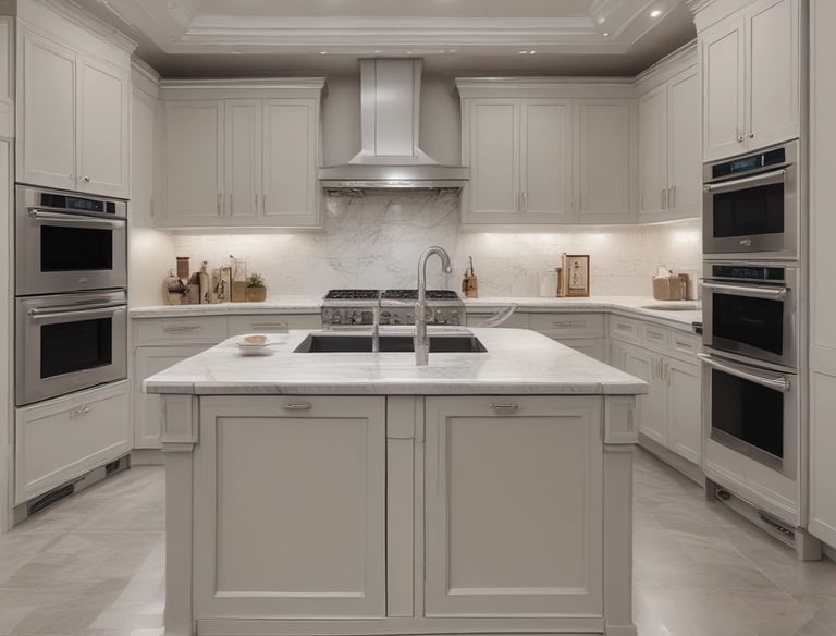 A bright, airy kitchen featuring sleek custom cabinetry with natural wood finishes and modern hardware.