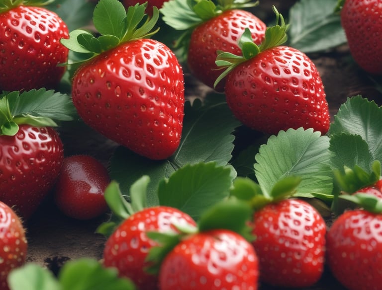 Close-up of a vibrant organic 3D strawberry model softly pulsating in natural light.