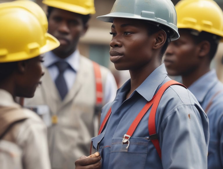 Close-up of a recruiter interviewing a factory technician in Senegal.