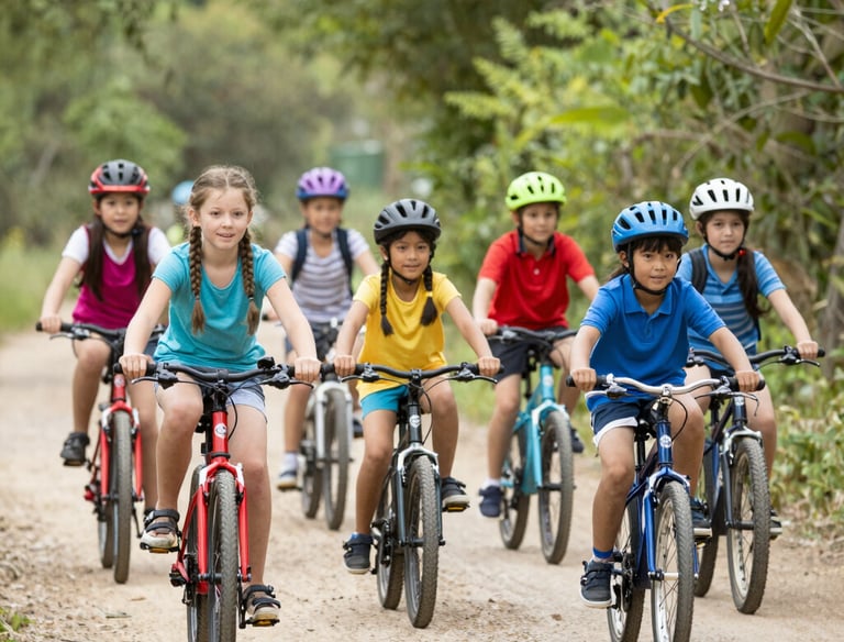 A scenic mountain trail with runners enjoying a trail run under clear blue skies.