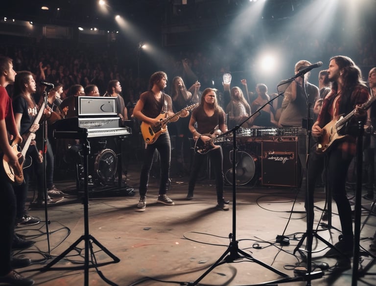 Cinematic music video shoot with artist performing under dramatic lighting.