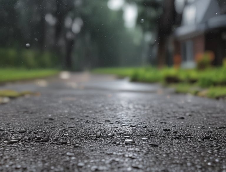 Water beading on a sealed driveway