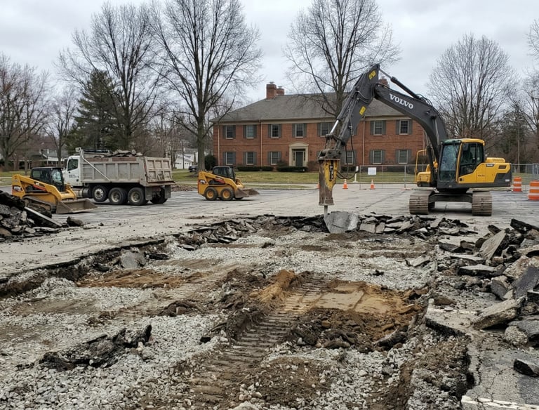 Parking lot in the process of being torn up