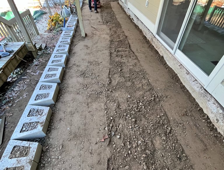 Professional contractor using a plate compactor to level crushed  rock and gravel