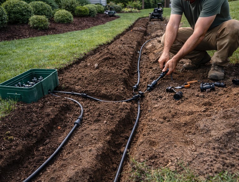 esidential irrigation system installed in front yard