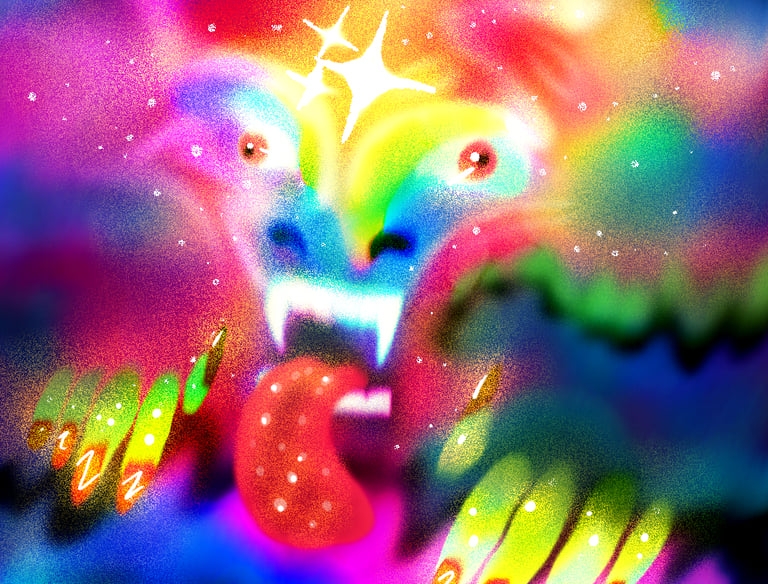 a digital painting of a colourful monster