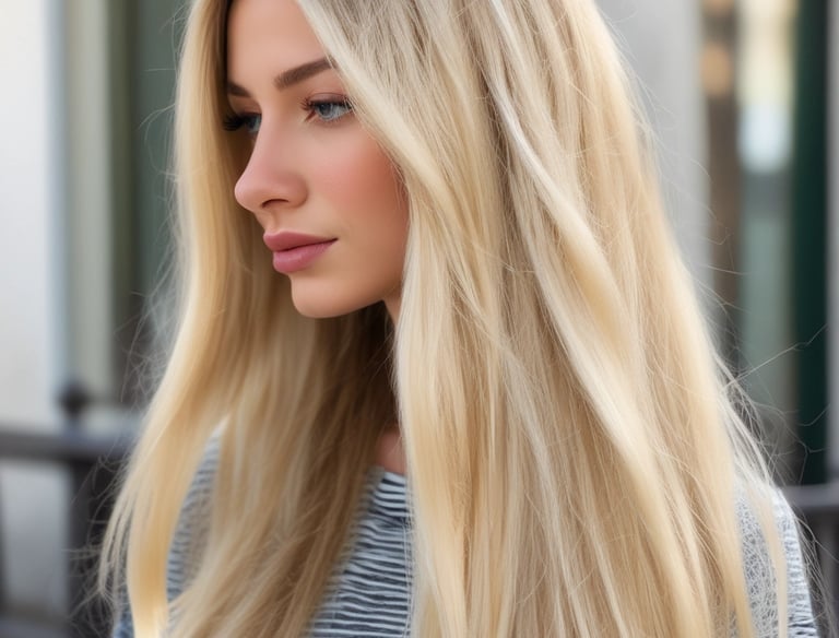 Elegant stylist applying keratin treatment to client's hair in salon.