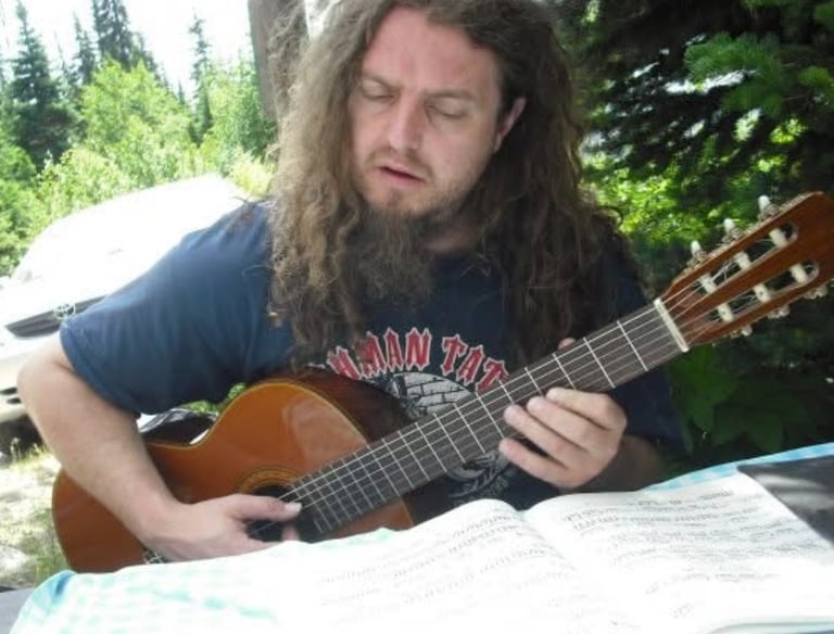 Working on a transcription while camping