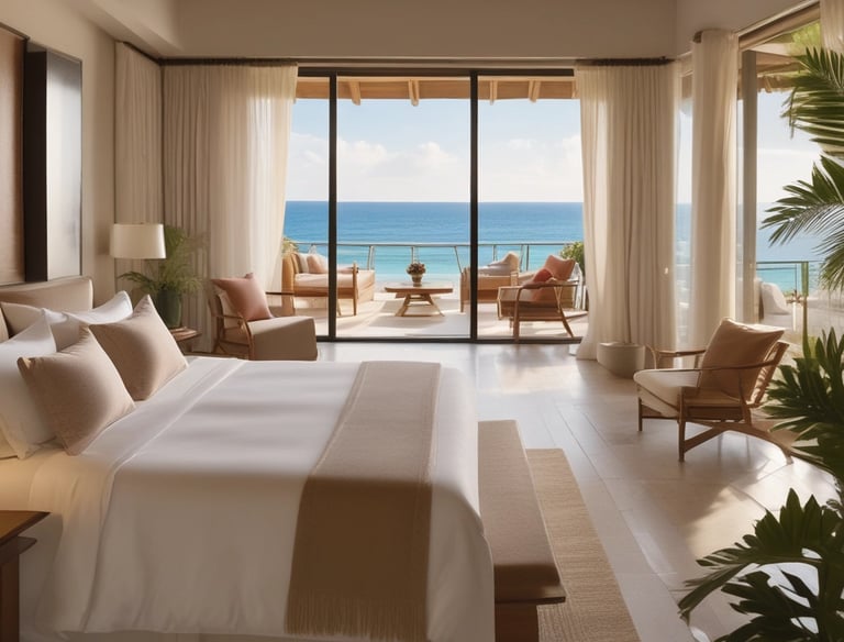 Luxury car waiting outside a boutique hotel for a guest.