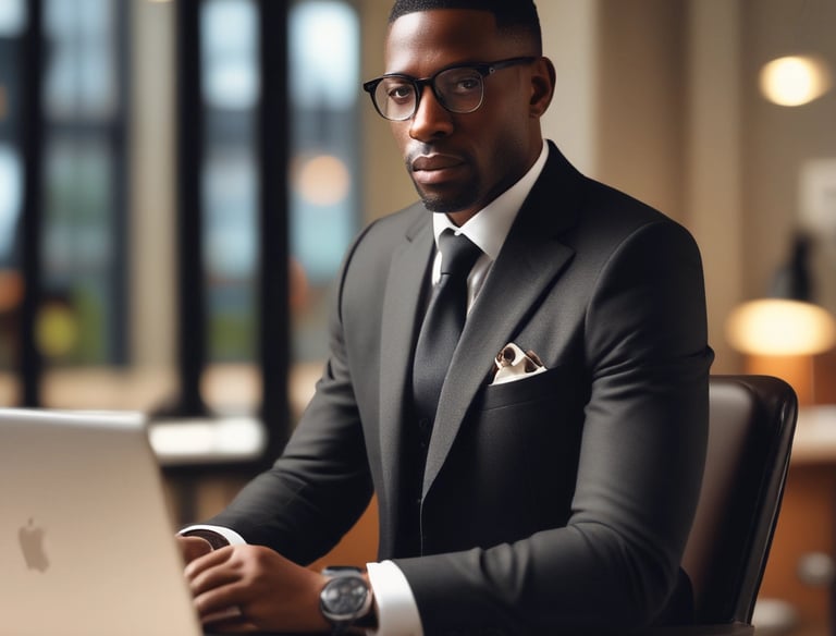 A professional consultation setting with a laptop and notepad.