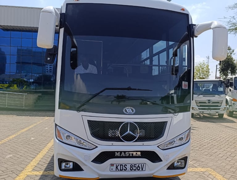 White Mercedes-Benz bus for private vehicle hire for corporate hire or group trips - Vanna Ventures