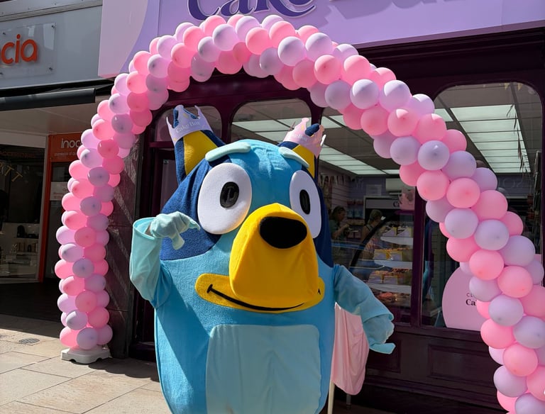 opening day for the cake box in shresbusy with our mascot 