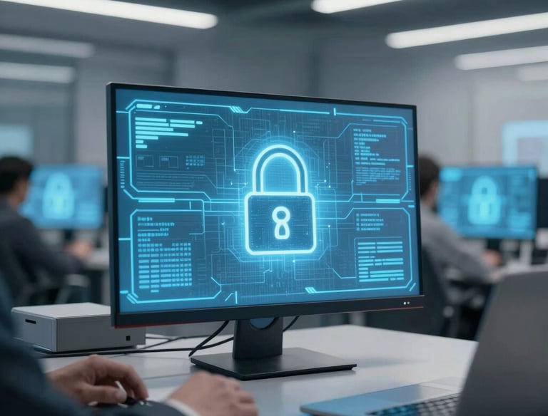 Abstract digital shield glowing with AI circuit patterns symbolizing risk protection.