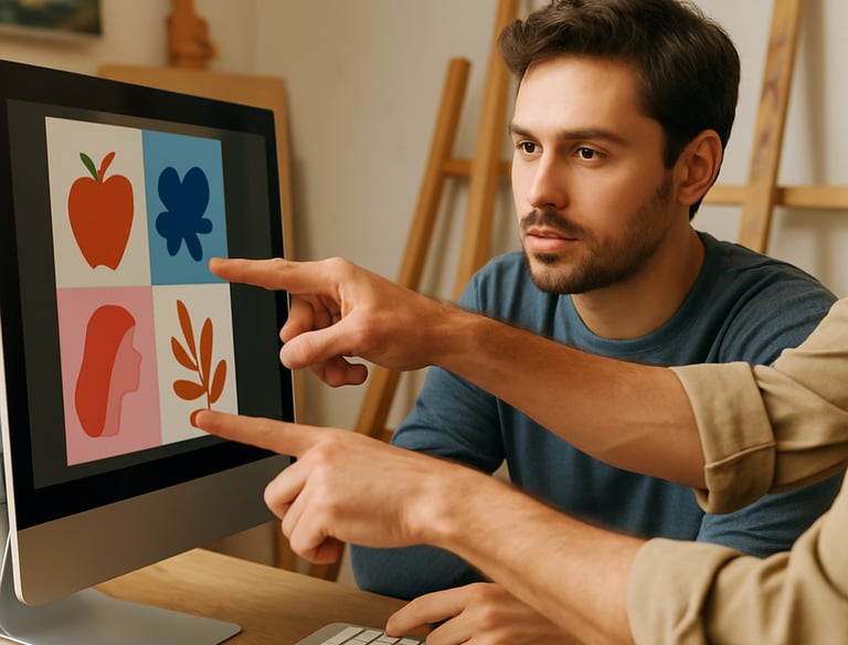 A focused adult student working on a digital tablet with a mentor guiding them.