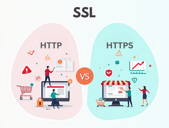 http ve https içeren sitelerin karşılaştırmasını gösteren bir görsel