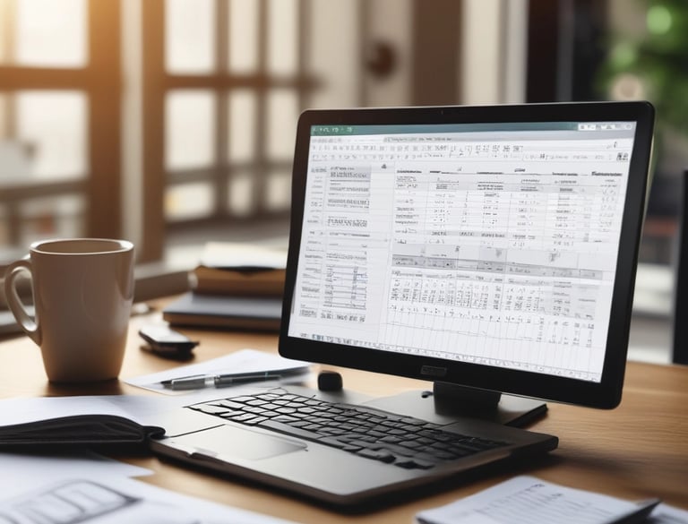A sleek laptop screen displaying a clear, concise business report with charts and graphs.