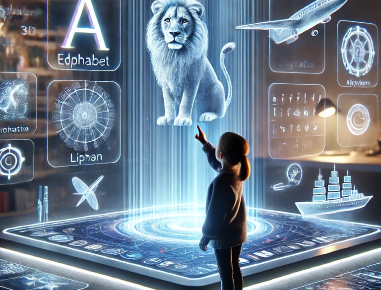 Child interacting with a 3D holographic AR learning tool