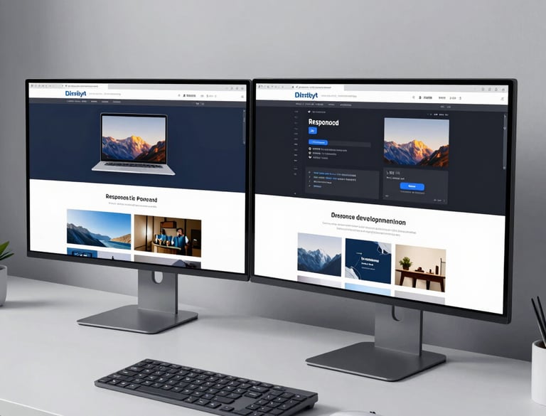 A sleek glowing computer screen showing a modern website layout with vibrant neon highlights.
