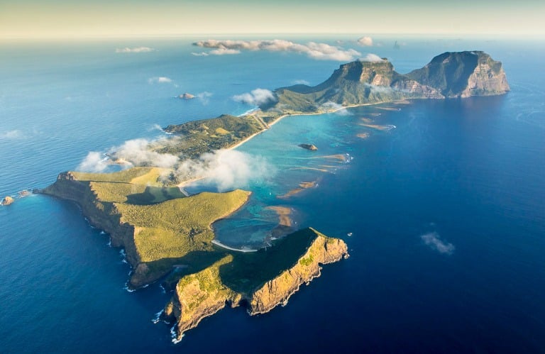 Aerial view of Lord Howe Island for around the island tours with Sea to summit Expeditions