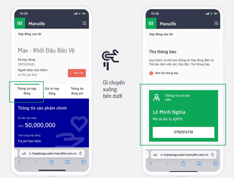 Cách xem thông tin tư vấn viên trên Hợp đồng của tôi Manulife