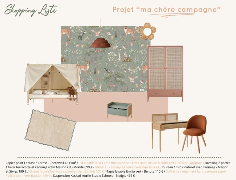 Liste shopping chambre d'enfant projet Ma Chère Campagne