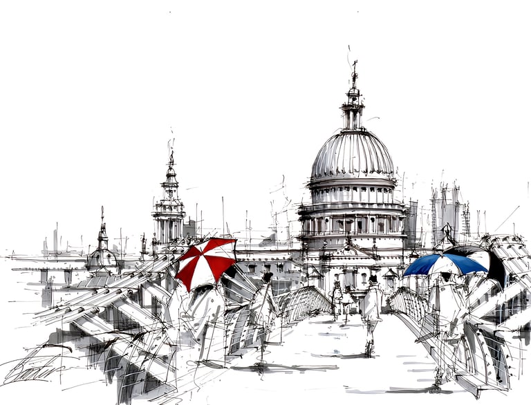 a drawing of a person holding an umbrella