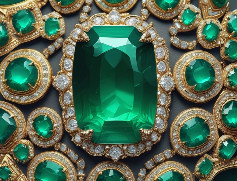 A close-up of a teardrop-shaped green gemstone set in a gold clasp. The gemstone has a smooth surface with visible natural inclusions, highlighting its authenticity. The gold setting has a rich, polished texture that complements the vibrant color of the stone.