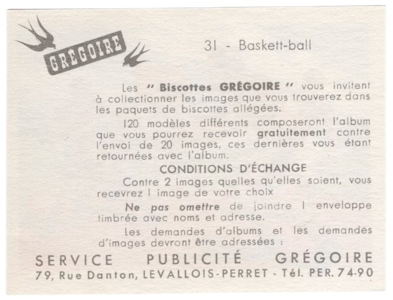 Rare 1950s France Basketball Card Chromos