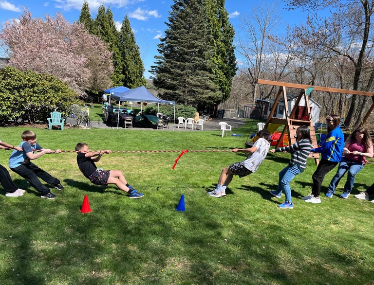 Kids participating in tug-of-war in Massachusetts