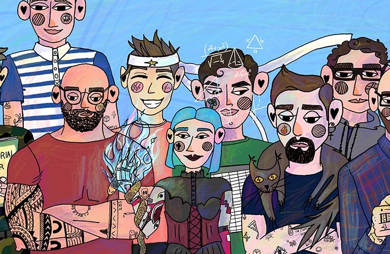 a group of coworkers in a gaming office